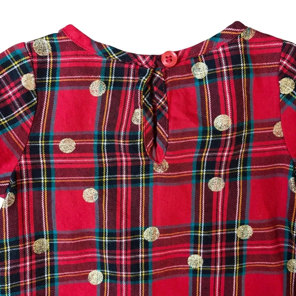 Old Navy Baby Girls Red Plaid Dress Gold Polka Dots Pleats Christmas Holiday 3-6